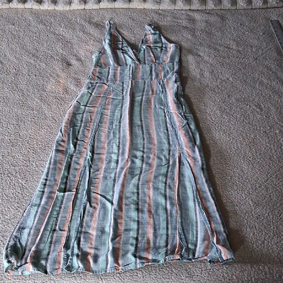 Roxy Striped Midi Dress in Green and Pink - Picture 1 of 6